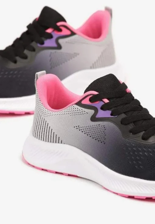 Szaro-Fuksjowe Sneakersy Buty Sportowe Sznurowane z Efektem Ombre Vikillael