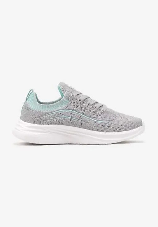 Szaro-Miętowe Buty Sportowe Sneakersy Siateczkowe z Elastyczną Cholewką Alirone