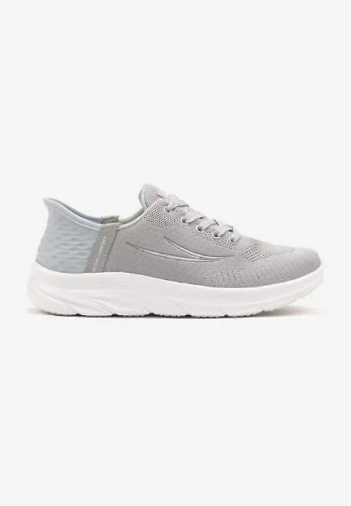 Szaro-Niebieskie Buty Sportowe Sneakersy z Ozdobnym Tłoczeniem i Napisami Nolnelia