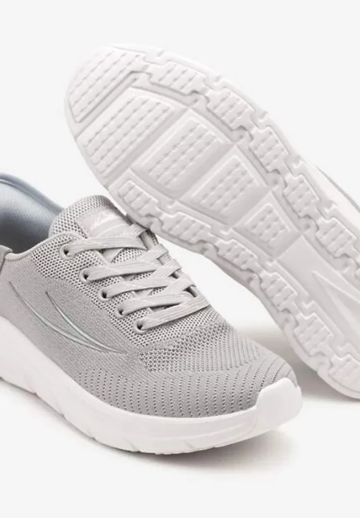 Szaro-Niebieskie Buty Sportowe Sneakersy z Ozdobnym Tłoczeniem i Napisami Nolnelia