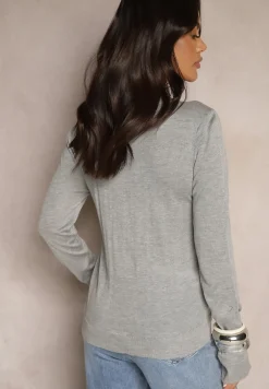 Szary Casualowy Sweter z Dzianiny z Wiskozą Isavia