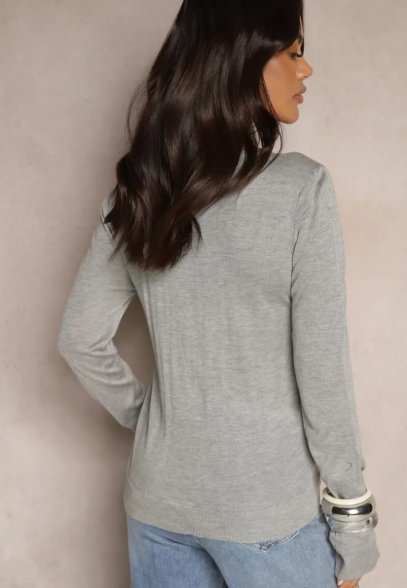 Szary Casualowy Sweter z Dzianiny z Wiskozą Isavia