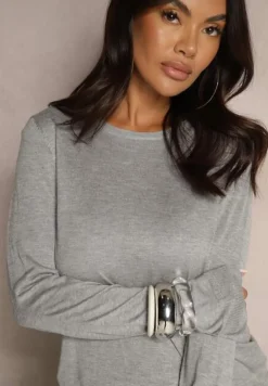 Szary Casualowy Sweter z Dzianiny z Wiskozą Isavia