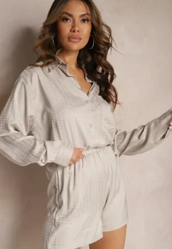 Szary 2-częściowy Komplet z Koszulą i Szortami Logsia