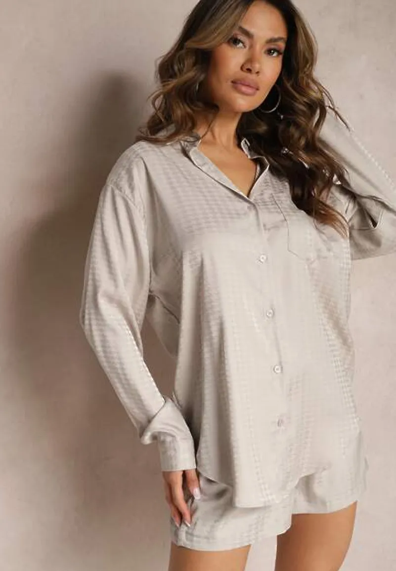 Szary 2-częściowy Komplet z Koszulą i Szortami Logsia