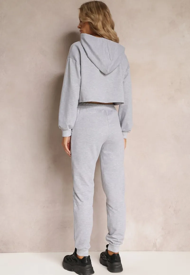 Szary 3-częściowy Komplet z Topem Bluzą i Spodniami Dresowymi Klomenna