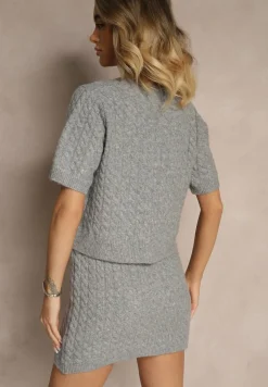 Szary Kardigan z Wełną i Ozdobnymi Guzikami i Tłoczeniem Halanira