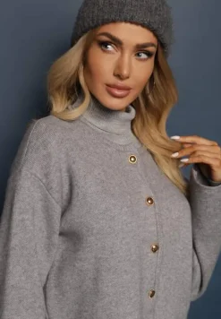 Szary Kardigan z Wiskozą na Metalowe Guziki Asilya