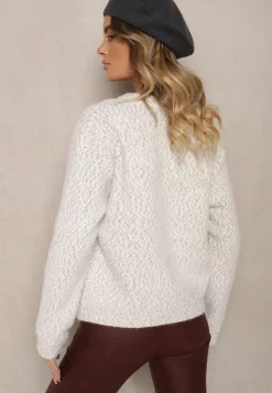 Szary Kardigan z Wiskozą Ozdobiony Imitacją Kieszeni i Guzikami Nomilira