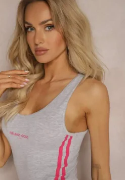 Szary Letni Komplet Fitnessowy z Elastycznej Bawełny Top i Szorty Dvaine