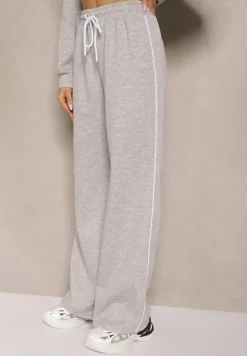 Szary Retro Komplet Dresowy z Wiskozą Bluza i Spodnie o Szerokim Kroju Selriza