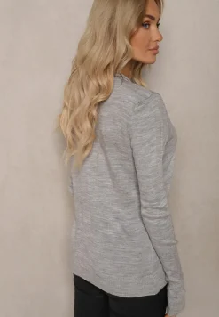 Szary Rozpinany Kardigan Ozdobiony Ściągaczem Omelle