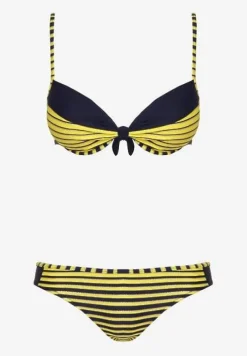 Żółte Bikini Dwuczęściowe w Paski Biustonosz i Figi Wialisa