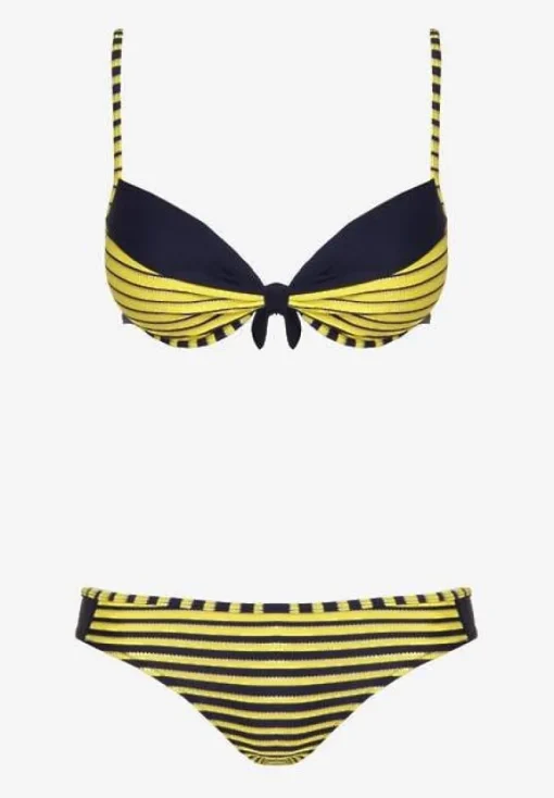 Żółte Bikini Dwuczęściowe w Paski Biustonosz i Figi Wialisa