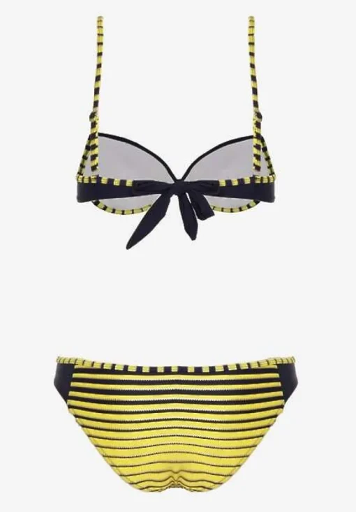 Żółte Bikini Dwuczęściowe w Paski Biustonosz i Figi Wialisa