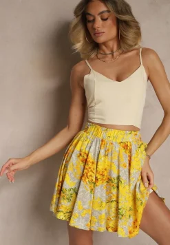 Żółte Spódnico-Szorty High Waist w Kwiaty Sunevra