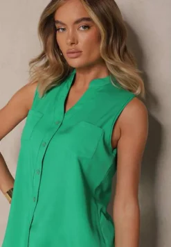 Zielona Koszula z Wiskozy z Ozdobnymi Kieszeniami Lumorinne