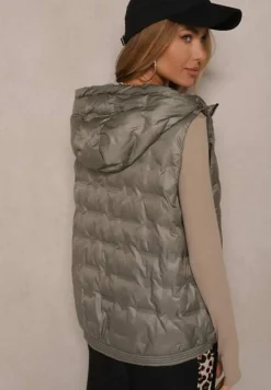 Zielona Pikowana Kamizelka z Kapturem i Ściągaczami Annialia