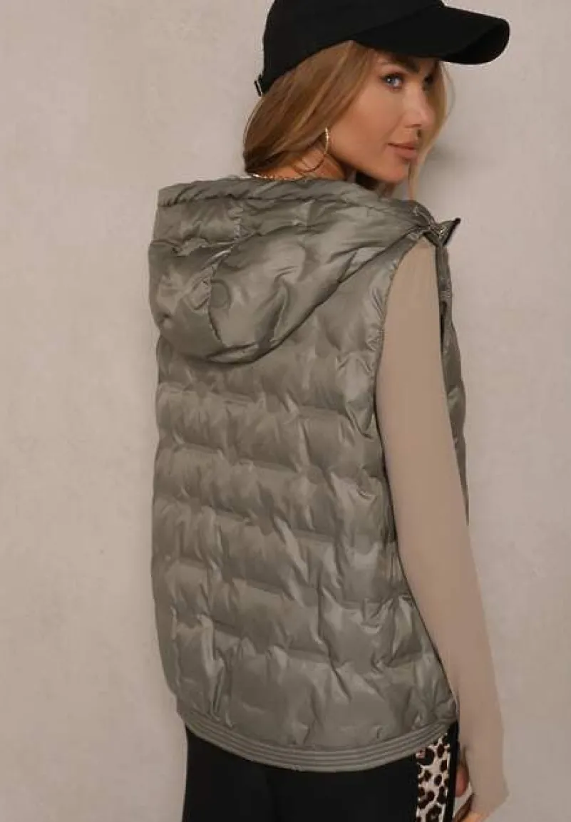 Zielona Pikowana Kamizelka z Kapturem i Ściągaczami Annialia