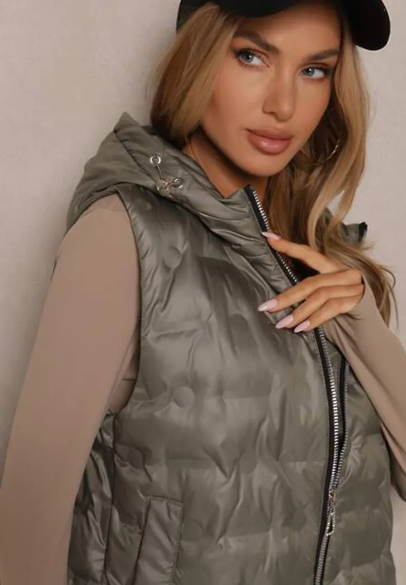 Zielona Pikowana Kamizelka z Kapturem i Ściągaczami Annialia