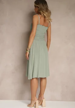 Zielona Rozkloszowana Sukienka z Wiskozy na Ramiączkach Filorissa