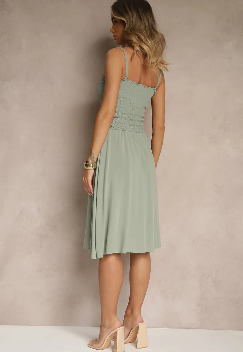 Zielona Rozkloszowana Sukienka z Wiskozy na Ramiączkach Filorissa