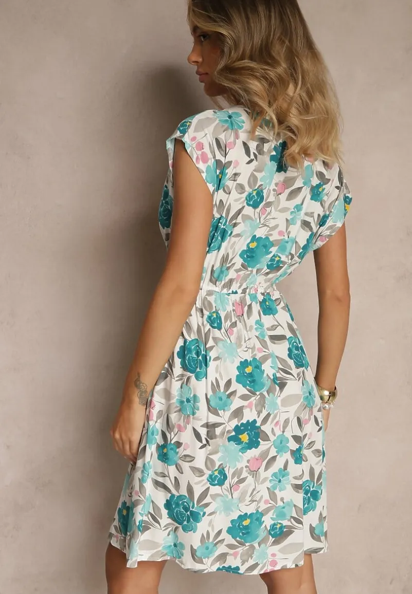 Zielona Rozkloszowana Sukienka z Bawełną w Kwiaty Talisenia