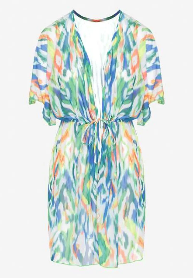 Zielona Siateczkowa Narzutka z Abstrakcyjnym Motywem Ozdobiona Wiązaniem Revoreia