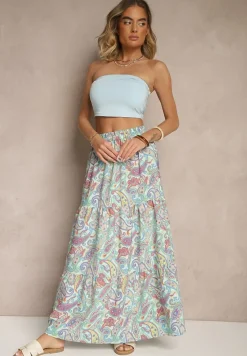 Zielona Spódnica Rozkloszowana High Waist z Motywem Paisley Nevolissa