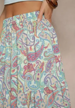 Zielona Spódnica Rozkloszowana High Waist z Motywem Paisley Nevolissa