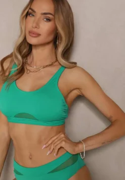 Zielone Bikini Biustonosz i Majtki Typu Figi Zdobione Siateczką Natelina