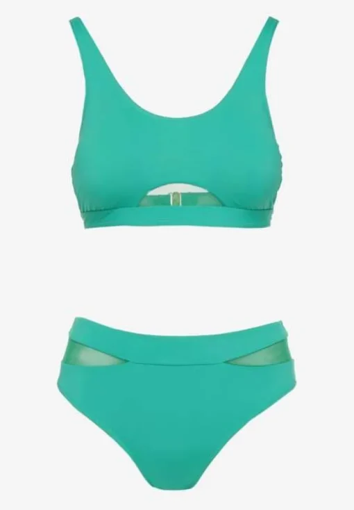 Zielone Bikini Biustonosz i Majtki Typu Figi Zdobione Siateczką Natelina