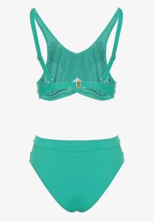 Zielone Bikini Biustonosz i Majtki Typu Figi Zdobione Siateczką Natelina