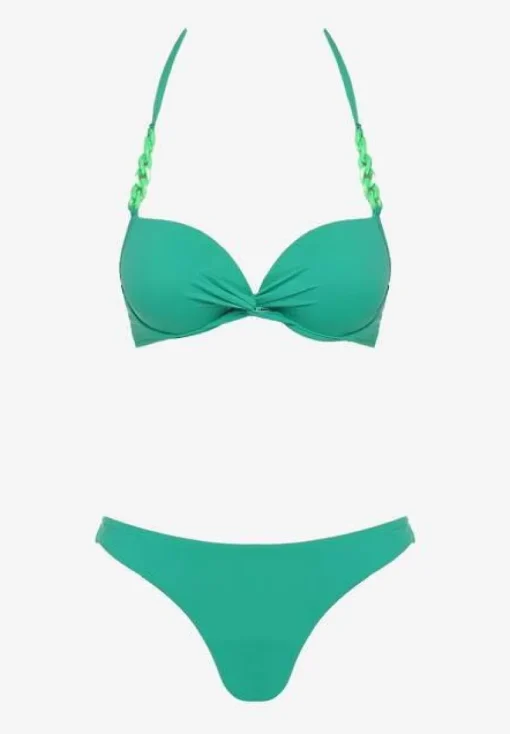 Zielone Bikini z Usztywnianym Biustonoszem Wykończonym Łańcuszkiem z Elastycznymi Majtkami Mamarie