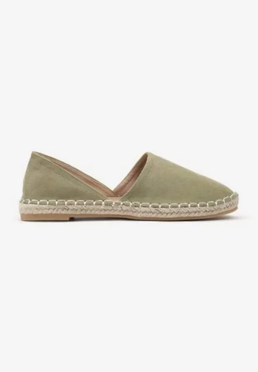 Zielone Espadryle Ozdobione Wyciętą Cholewką i Plecionką Wommea