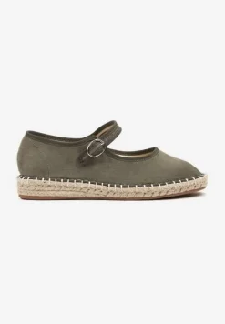 Zielone Espadryle z Ekozamszu Zapinane na Pasek z Klamerką Deolisse