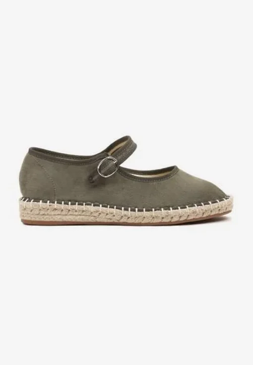 Zielone Espadryle z Ekozamszu Zapinane na Pasek z Klamerką Deolisse