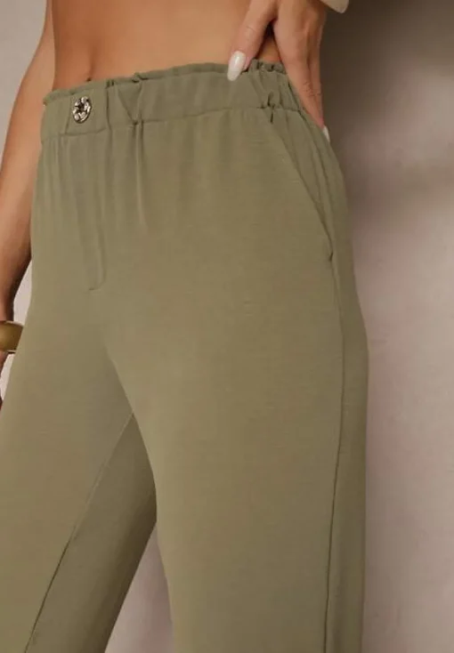 Zielone Klasyczne Spodnie Regular Waist z Gumką w Pasie Tilomira