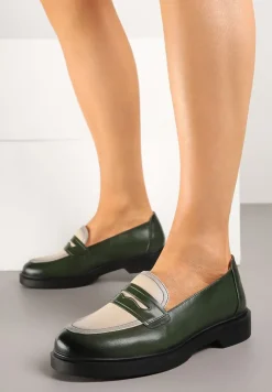 Zielone Mokasyny Lakierowane Loafersy ze Skórzaną Wkładką Reilira