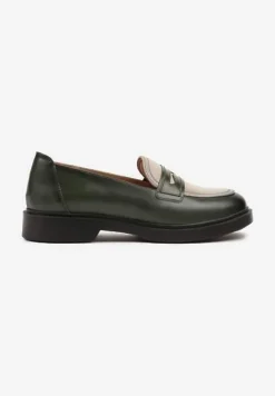 Zielone Mokasyny Lakierowane Loafersy ze Skórzaną Wkładką Reilira
