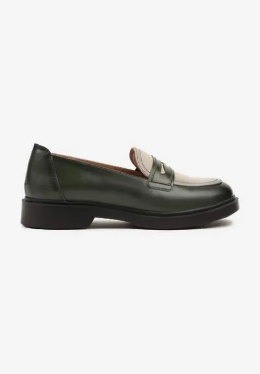 Zielone Mokasyny Lakierowane Loafersy ze Skórzaną Wkładką Reilira