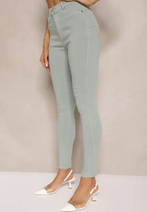 Zielone Skinny Jeansy z Bawełną High Waist Lorie