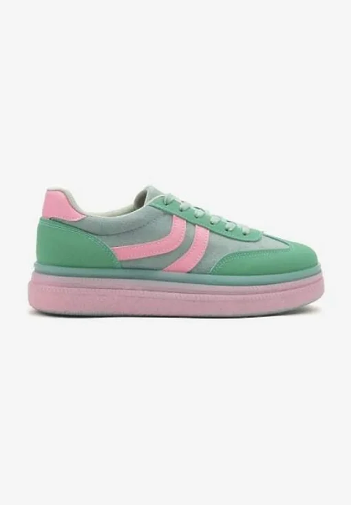 Zielone Sneakersy Typu Kultowe Tenisówki na Niskiej Platformie Olritia