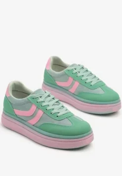 Zielone Sneakersy Typu Kultowe Tenisówki na Niskiej Platformie Olritia