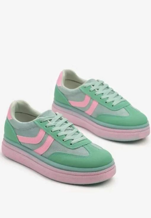 Zielone Sneakersy Typu Kultowe Tenisówki na Niskiej Platformie Olritia