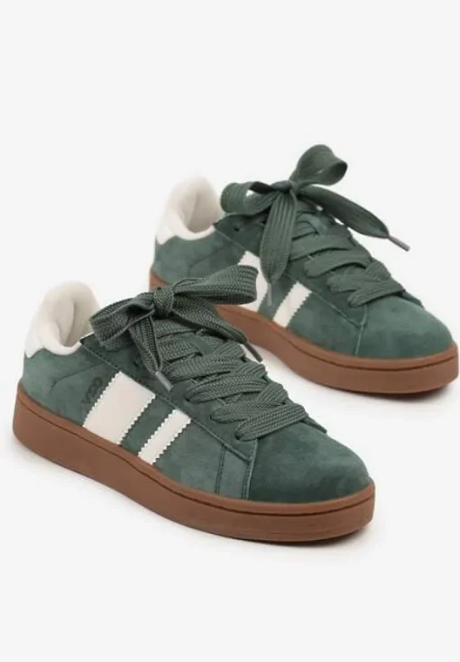 Zielono-Białe Sneakersy Typu Kultowe Tenisówki Zdobione Paskami Nevellise