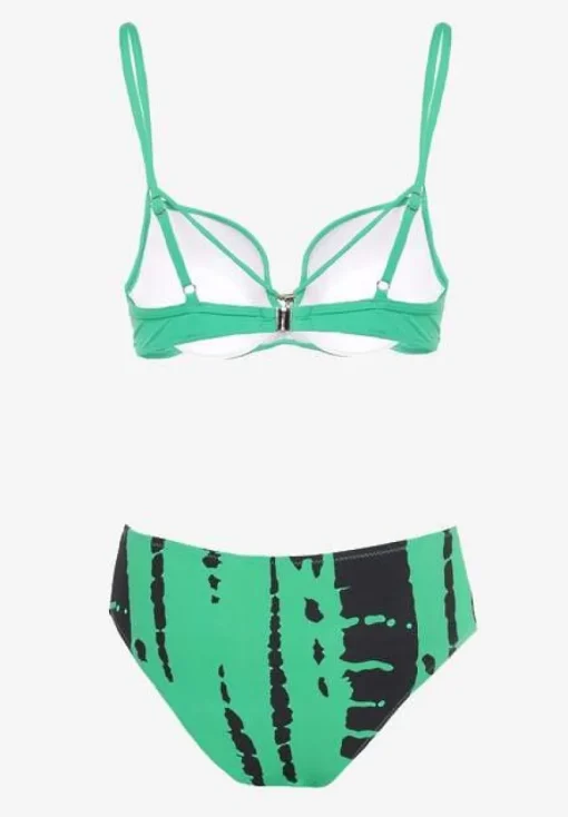 Zielono-Czarne Bikini Strój Dwuczęściowy Biustonosz z Regulowanymi Ramiączkami Majtki High Waist Laloen