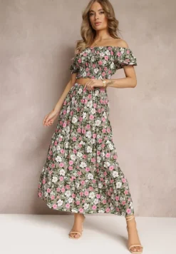 Zielony Bawełniany Komplet 2-częściowy w Kwiaty Malenis