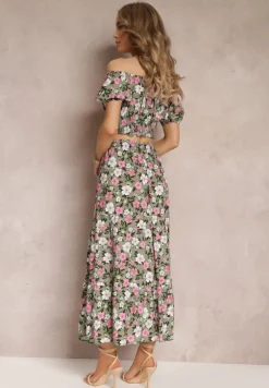 Zielony Bawełniany Komplet 2-częściowy w Kwiaty Malenis