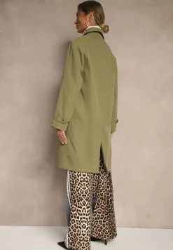 Zielony Jednorzędowy Płaszcz Ozdobiony Kołnierzykiem Ronisya